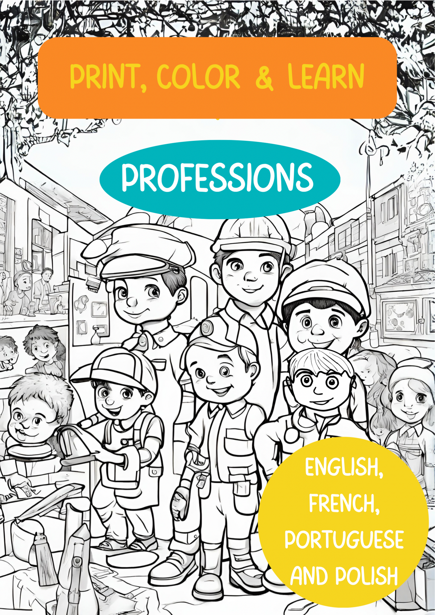 Print, Color & Learn: Professions in English, French, Portuguese and Polish