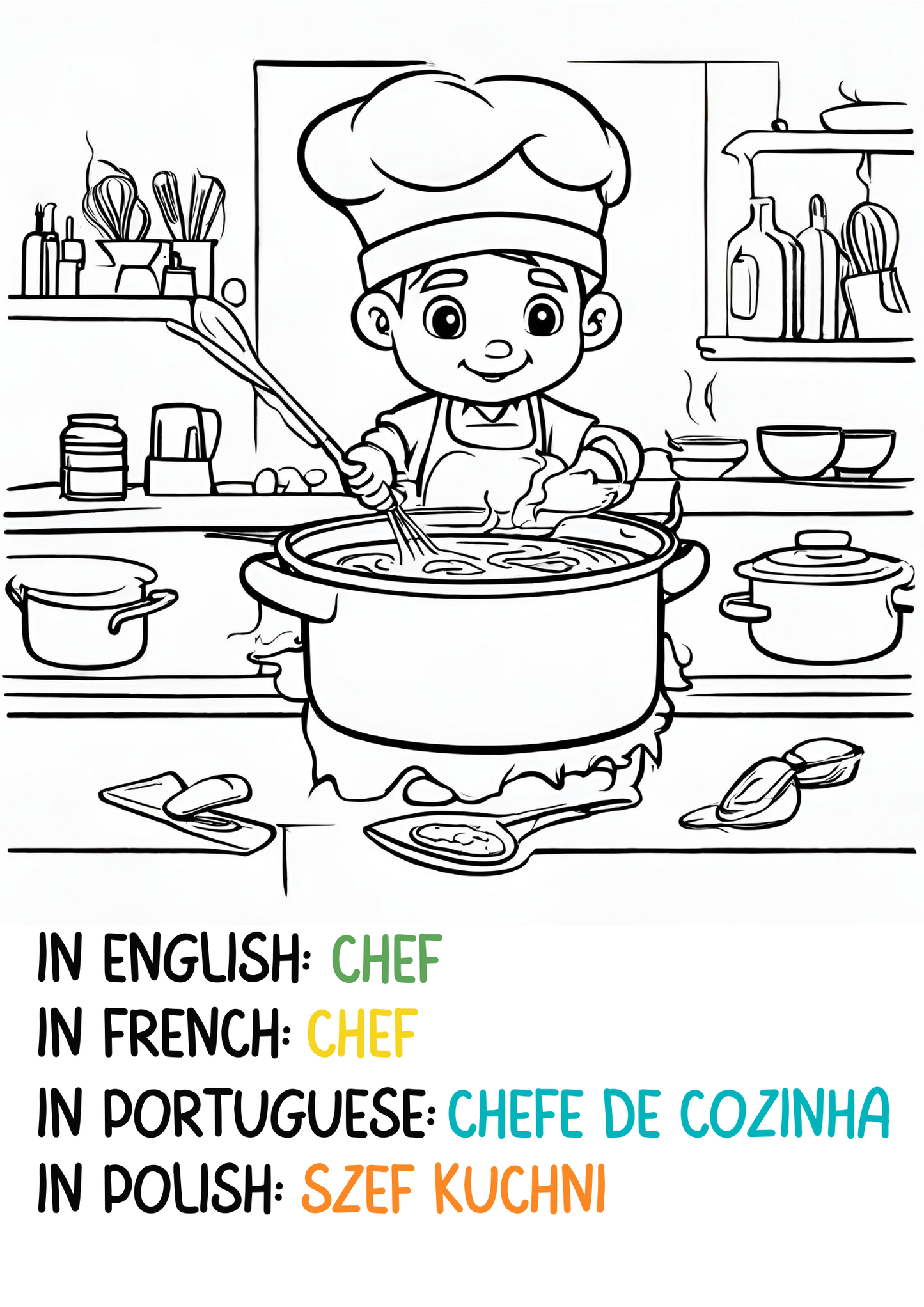 Print, Color & Learn: Professions in English, French, Portuguese and Polish