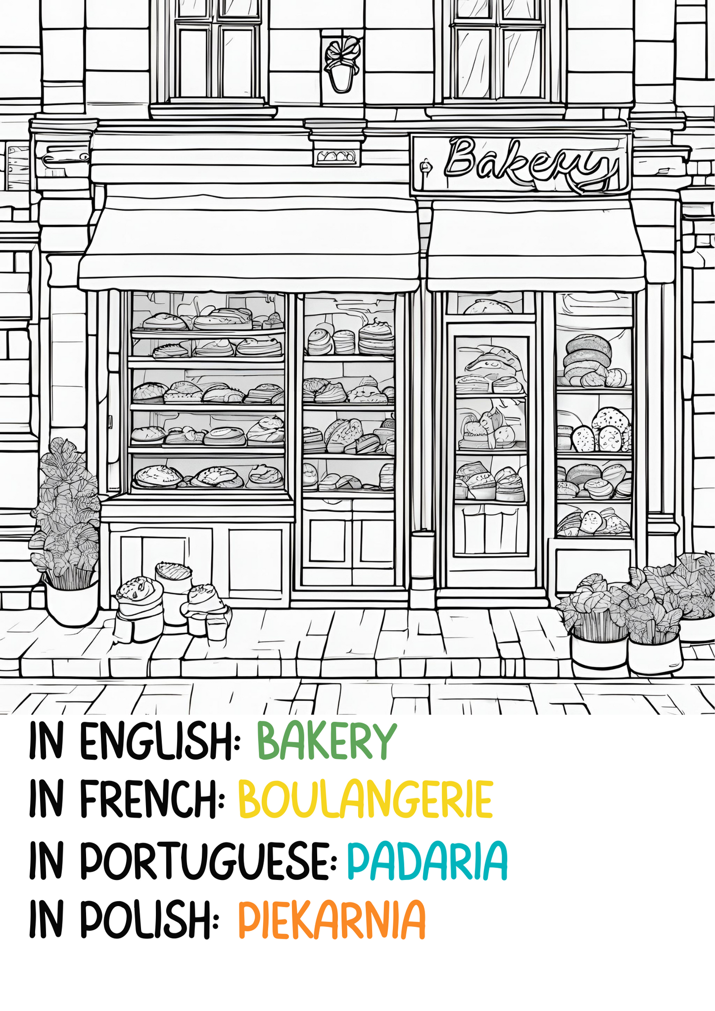 Print, Color & Learn: Places in English, French, Portuguese and Polish